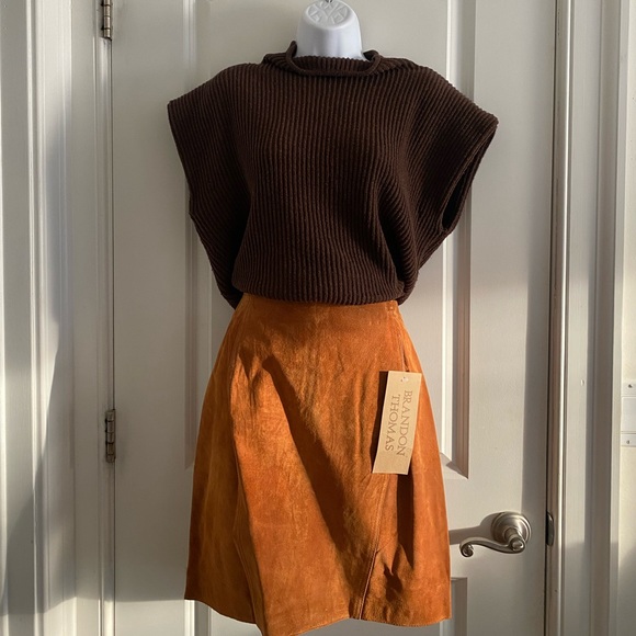 Vintage Brandon Thomas Suede Leather Skirt Camel Sz 13/14 Minimalist Western - Picture 1 of 4